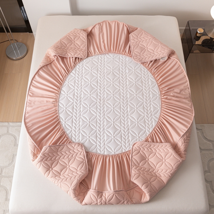 91家纺网 家纺一手货源 找家纺 鑫钰 2025新款防水夹棉防水床笠-花穗 花穗-豆沙粉