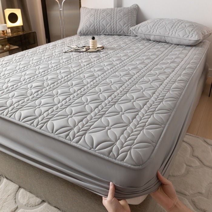 鑫钰 2025新款防水夹棉防水床笠-花穗 花穗-低调灰