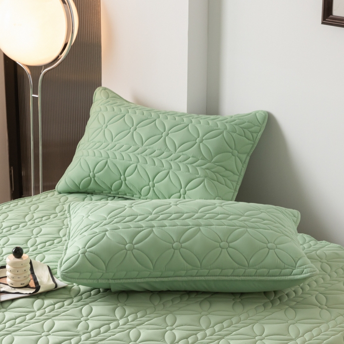 91家纺网 家纺一手货源 找家纺 鑫钰 2025新款防水夹棉防水床笠-花穗 花穗-时尚绿