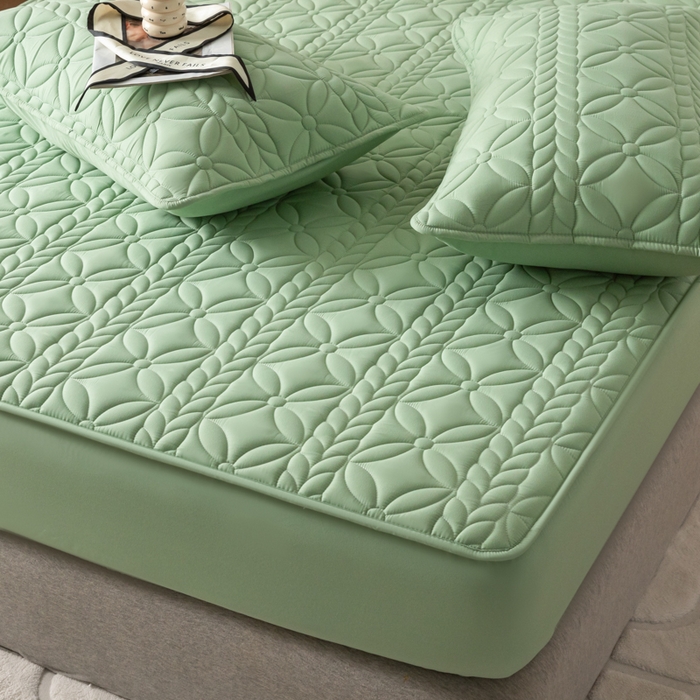 91家纺网 家纺一手货源 找家纺 鑫钰 2025新款防水夹棉防水床笠-花穗 花穗-时尚绿