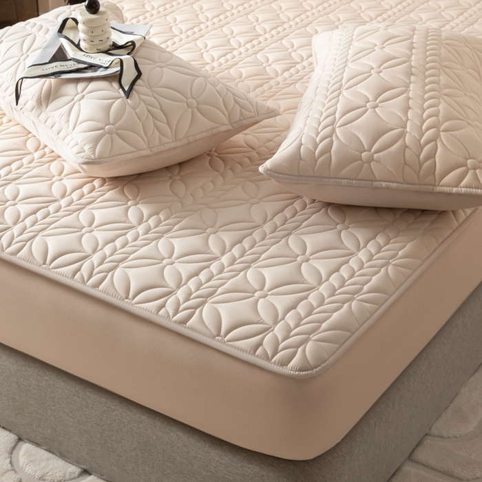 91家纺网 家纺一手货源 找家纺 鑫钰 2025新款防水夹棉防水床笠-花穗 花穗-香槟驼