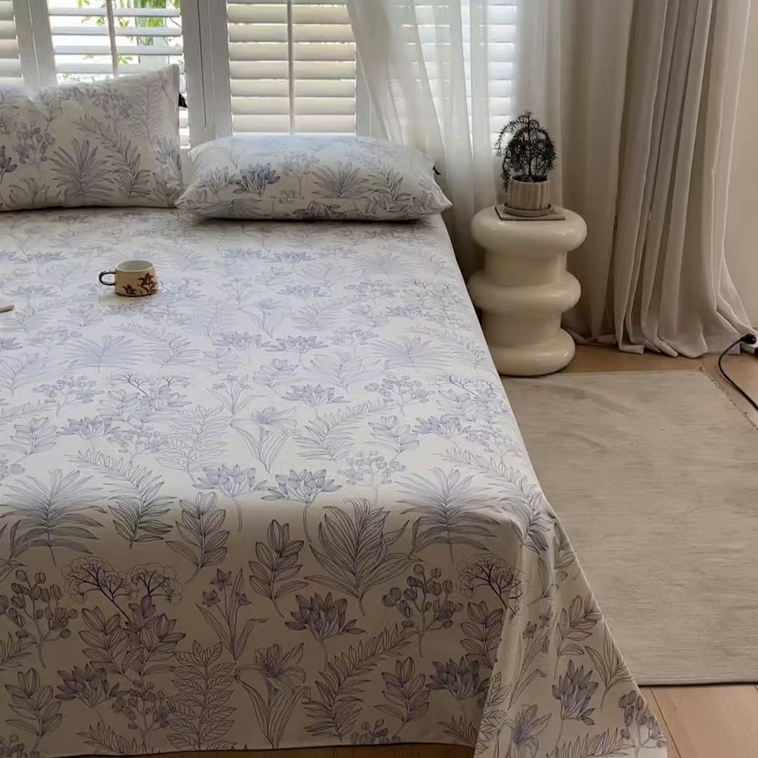91家纺网 家纺一手货源 找家纺 （总）鑫钰 2025新款全棉纯棉老粗布花卉系列单品床单-床笠