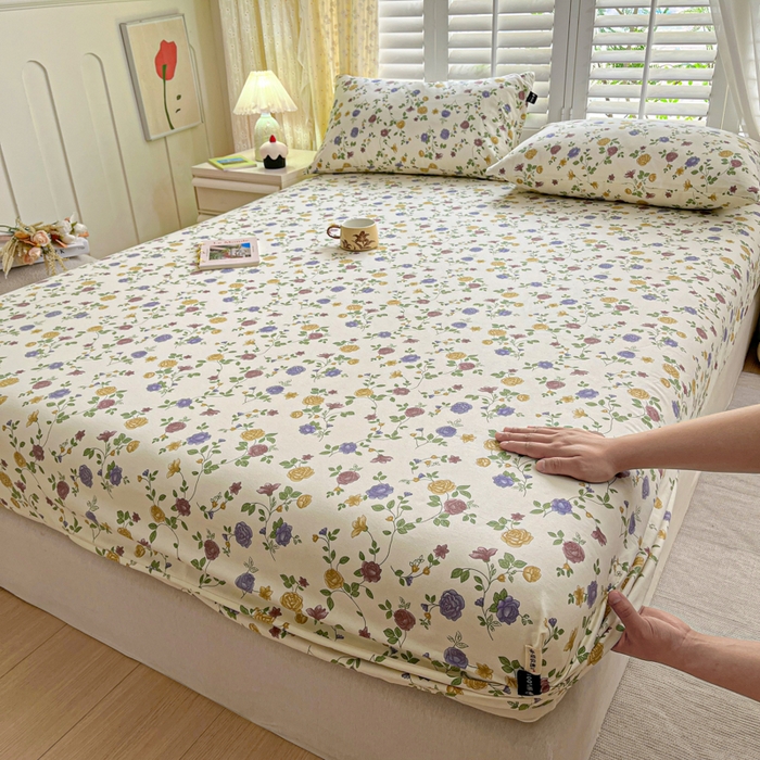 91家纺网 家纺一手货源 找家纺 （总）鑫钰 2025新款全棉纯棉老粗布花卉系列单品床单-床笠