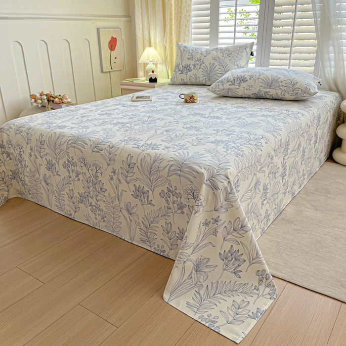 91家纺网 家纺一手货源 找家纺 鑫钰 2025新款全棉纯棉老粗布花卉系列单品床单-床笠 床单-繁花-蓝