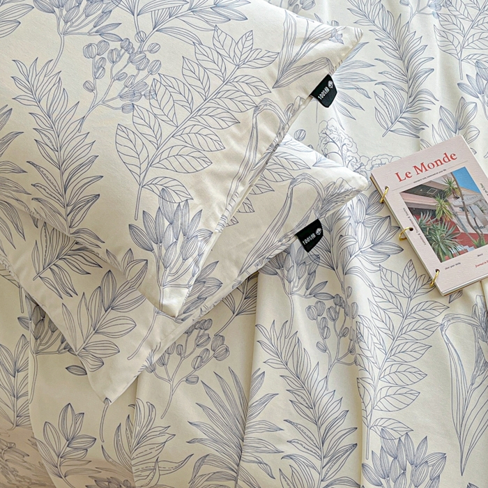 91家纺网 家纺一手货源 找家纺 鑫钰 2025新款全棉纯棉老粗布花卉系列单品床单-床笠 床单-繁花-蓝