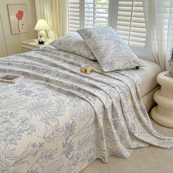 91家纺网 家纺一手货源 找家纺 鑫钰 2025新款全棉纯棉老粗布花卉系列单品床单-床笠 床单-繁花-蓝