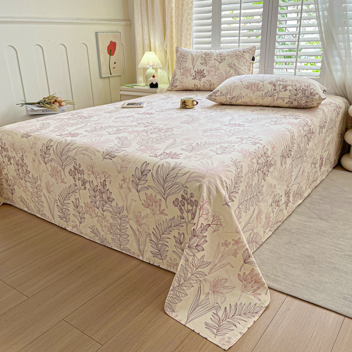 91家纺网 家纺一手货源 找家纺 鑫钰 2025新款全棉纯棉老粗布花卉系列单品床单-床笠 床单-繁花-粉