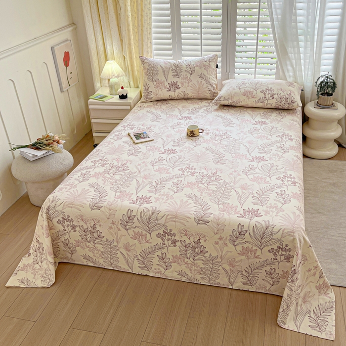 91家纺网 家纺一手货源 找家纺 鑫钰 2025新款全棉纯棉老粗布花卉系列单品床单-床笠 床单-繁花-粉