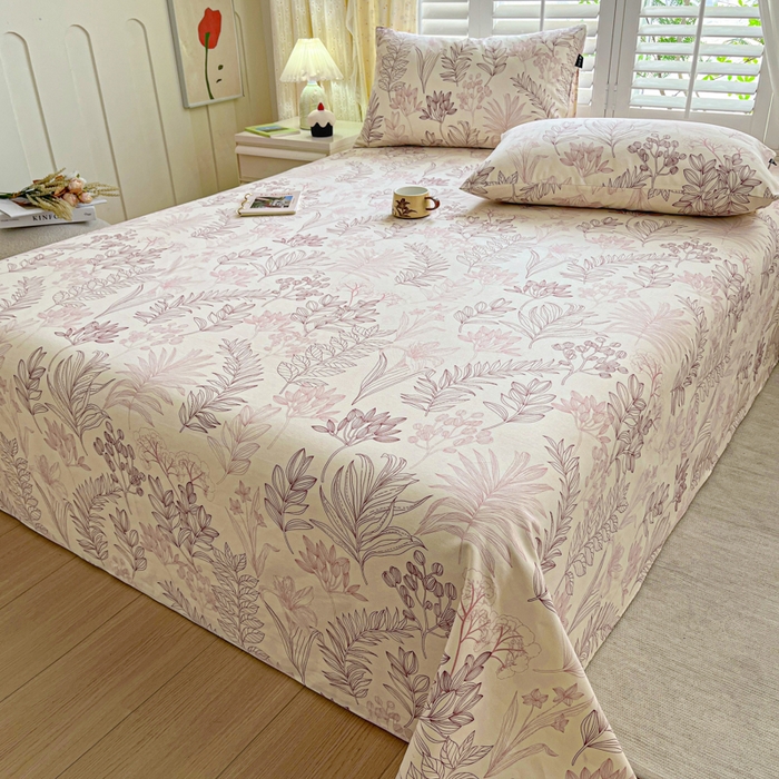 91家纺网 家纺一手货源 找家纺 鑫钰 2025新款全棉纯棉老粗布花卉系列单品床单-床笠 床单-繁花-粉