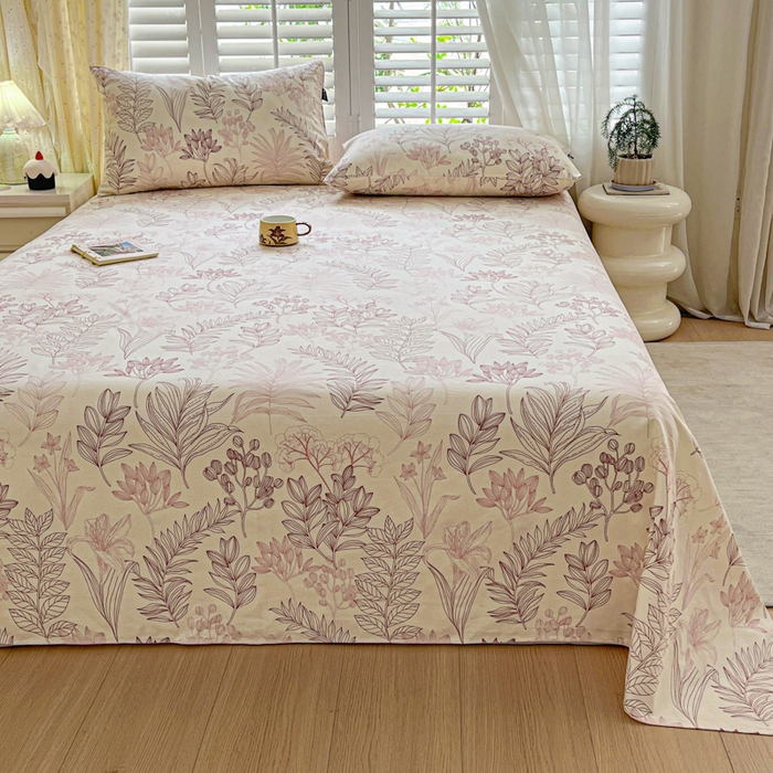 91家纺网 家纺一手货源 找家纺 鑫钰 2025新款全棉纯棉老粗布花卉系列单品床单-床笠 床单-繁花-粉