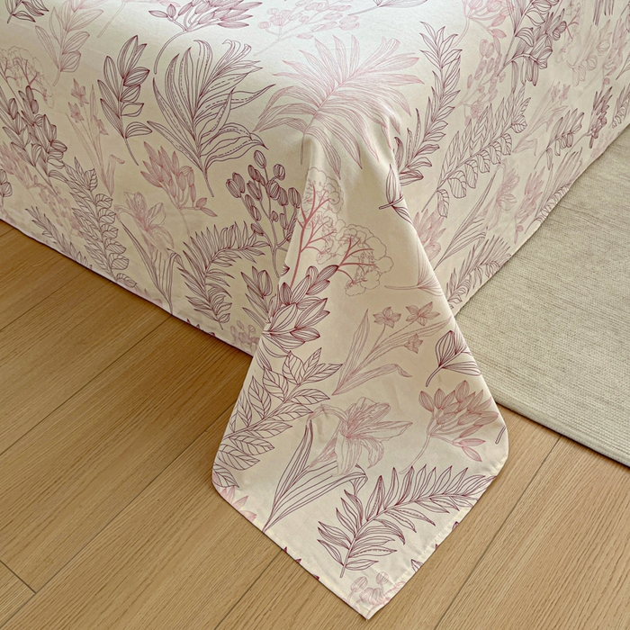 91家纺网 家纺一手货源 找家纺 鑫钰 2025新款全棉纯棉老粗布花卉系列单品床单-床笠 床单-繁花-粉