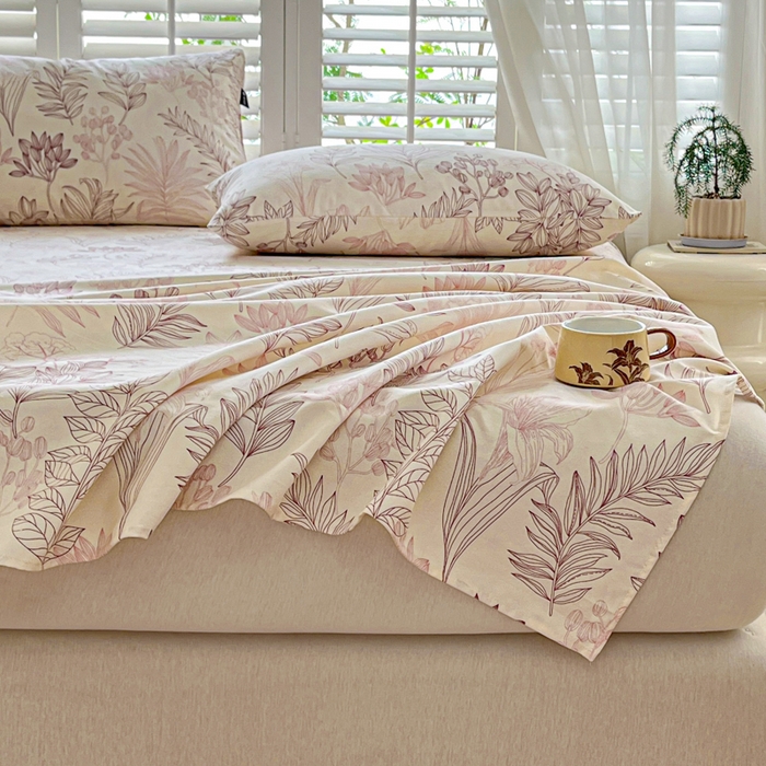 91家纺网 家纺一手货源 找家纺 鑫钰 2025新款全棉纯棉老粗布花卉系列单品床单-床笠 床单-繁花-粉