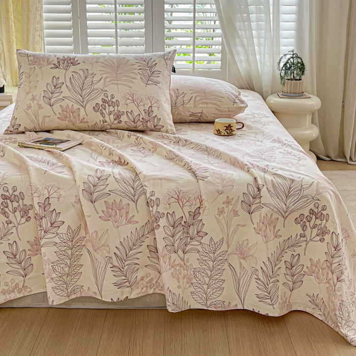 91家纺网 家纺一手货源 找家纺 鑫钰 2025新款全棉纯棉老粗布花卉系列单品床单-床笠 床单-繁花-粉