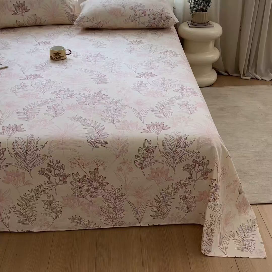 91家纺网 家纺一手货源 找家纺 鑫钰 2025新款全棉纯棉老粗布花卉系列单品床单-床笠 床单-繁花-粉