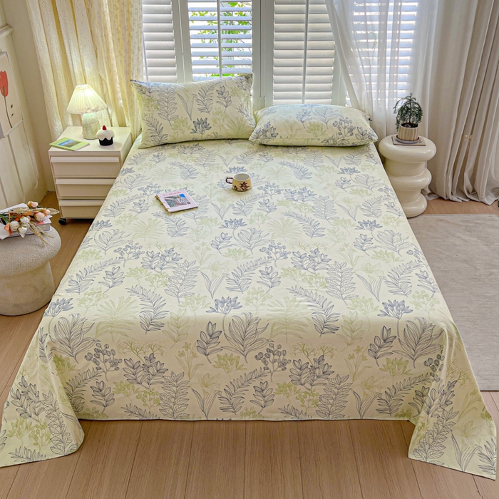 鑫钰 2025新款全棉纯棉老粗布花卉系列单品床单-床笠 床单-繁花-绿