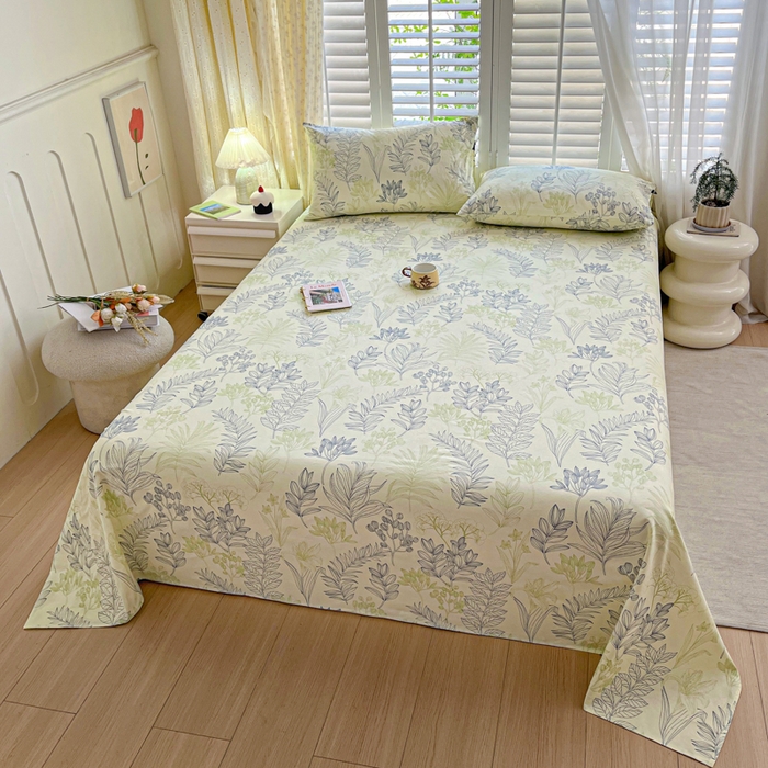 91家纺网 家纺一手货源 找家纺 鑫钰 2025新款全棉纯棉老粗布花卉系列单品床单-床笠 床单-繁花-绿