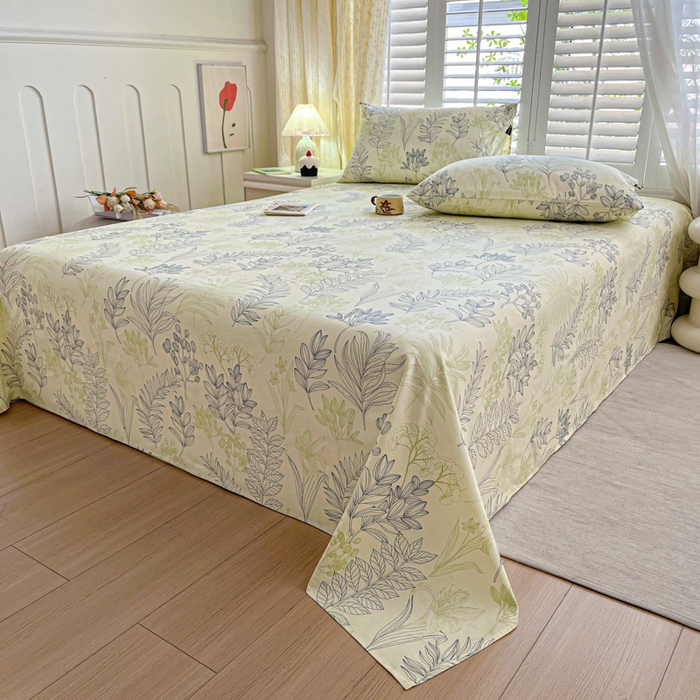 91家纺网 家纺一手货源 找家纺 鑫钰 2025新款全棉纯棉老粗布花卉系列单品床单-床笠 床单-繁花-绿