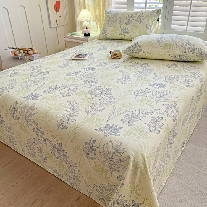 91家纺网 家纺一手货源 找家纺 鑫钰 2025新款全棉纯棉老粗布花卉系列单品床单-床笠 床单-繁花-绿