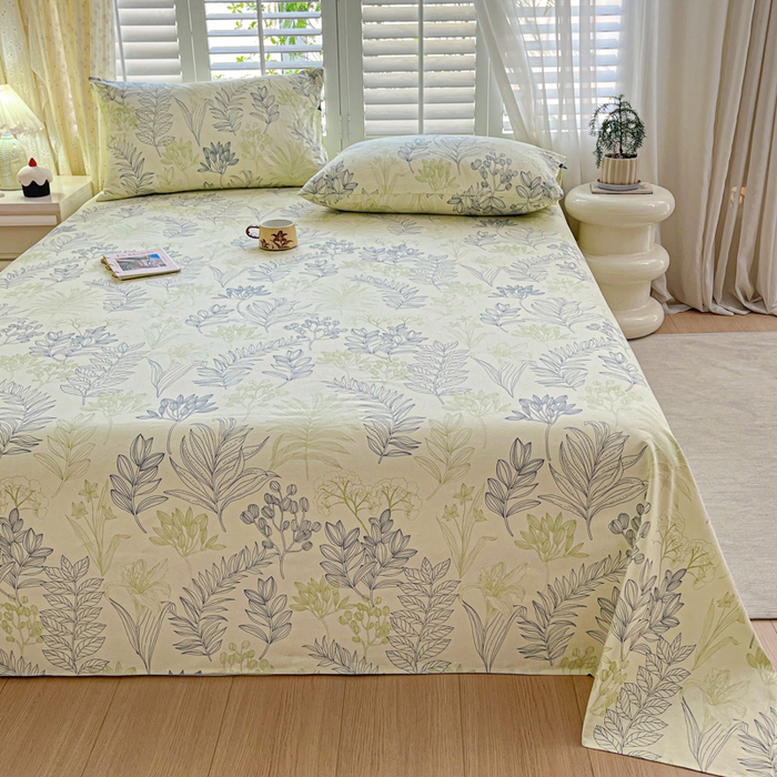 91家纺网 家纺一手货源 找家纺 鑫钰 2025新款全棉纯棉老粗布花卉系列单品床单-床笠 床单-繁花-绿