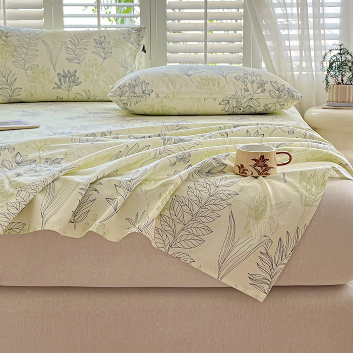 91家纺网 家纺一手货源 找家纺 鑫钰 2025新款全棉纯棉老粗布花卉系列单品床单-床笠 床单-繁花-绿