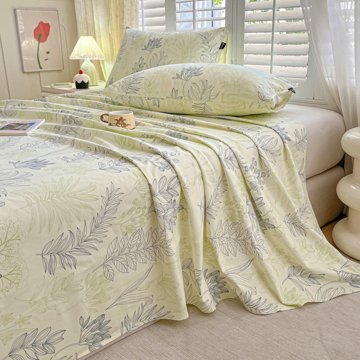 91家纺网 家纺一手货源 找家纺 鑫钰 2025新款全棉纯棉老粗布花卉系列单品床单-床笠 床单-繁花-绿