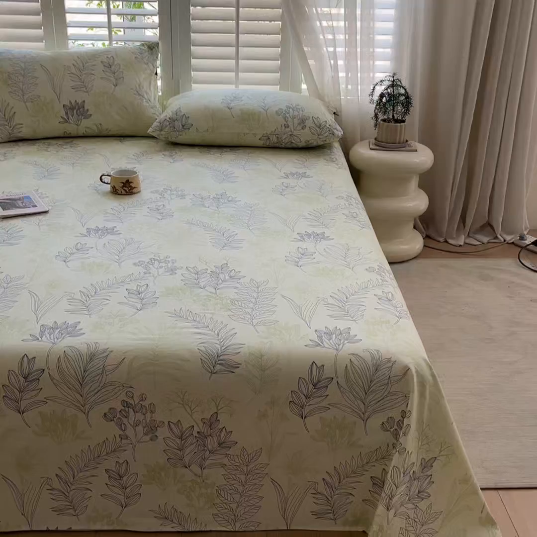 91家纺网 家纺一手货源 找家纺 鑫钰 2025新款全棉纯棉老粗布花卉系列单品床单-床笠 床单-繁花-绿
