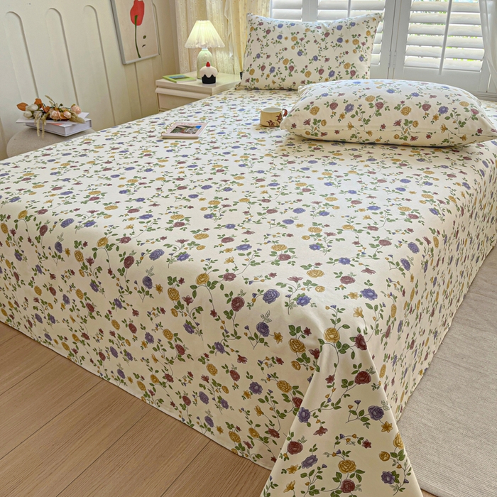 91家纺网 家纺一手货源 找家纺 鑫钰 2025新款全棉纯棉老粗布花卉系列单品床单-床笠 床单-花蔓