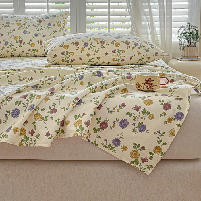 91家纺网 家纺一手货源 找家纺 鑫钰 2025新款全棉纯棉老粗布花卉系列单品床单-床笠 床单-花蔓