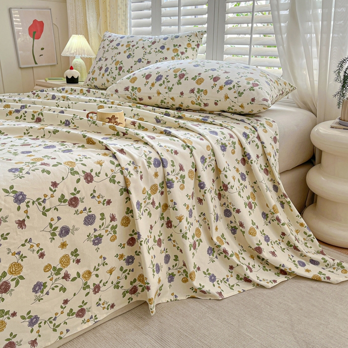 91家纺网 家纺一手货源 找家纺 鑫钰 2025新款全棉纯棉老粗布花卉系列单品床单-床笠 床单-花蔓