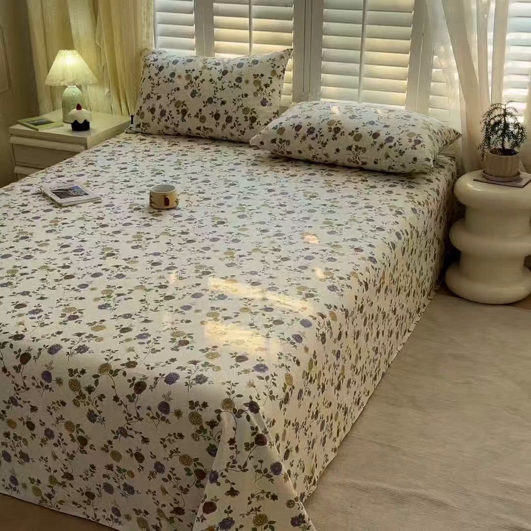 91家纺网 家纺一手货源 找家纺 鑫钰 2025新款全棉纯棉老粗布花卉系列单品床单-床笠 床单-花蔓