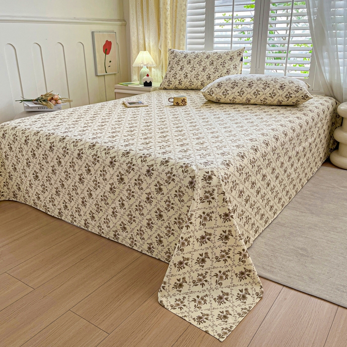 91家纺网 家纺一手货源 找家纺 鑫钰 2025新款全棉纯棉老粗布花卉系列单品床单-床笠 床单-蔷薇