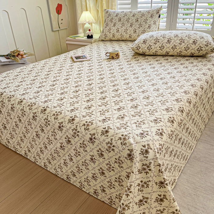 91家纺网 家纺一手货源 找家纺 鑫钰 2025新款全棉纯棉老粗布花卉系列单品床单-床笠 床单-蔷薇