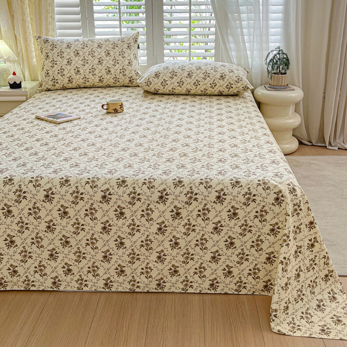 91家纺网 家纺一手货源 找家纺 鑫钰 2025新款全棉纯棉老粗布花卉系列单品床单-床笠 床单-蔷薇