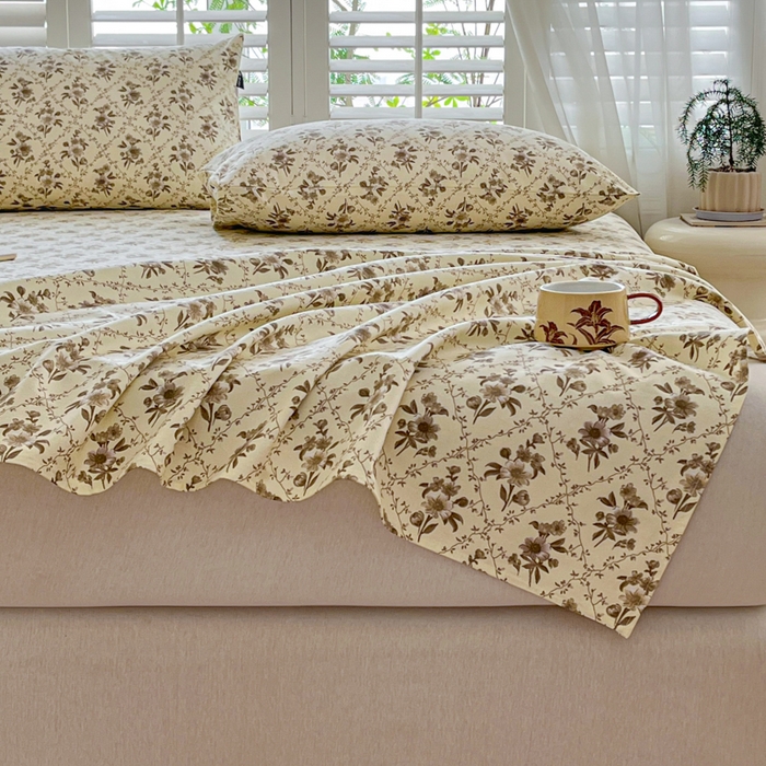 91家纺网 家纺一手货源 找家纺 鑫钰 2025新款全棉纯棉老粗布花卉系列单品床单-床笠 床单-蔷薇