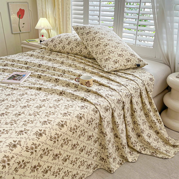 91家纺网 家纺一手货源 找家纺 鑫钰 2025新款全棉纯棉老粗布花卉系列单品床单-床笠 床单-蔷薇