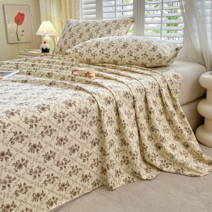 91家纺网 家纺一手货源 找家纺 鑫钰 2025新款全棉纯棉老粗布花卉系列单品床单-床笠 床单-蔷薇