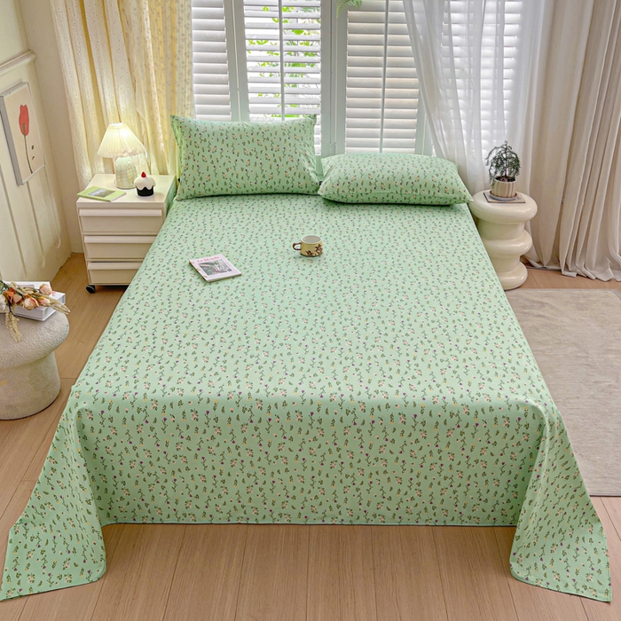 鑫钰 2025新款全棉纯棉老粗布花卉系列单品床单-床笠 床单-紫荆绿