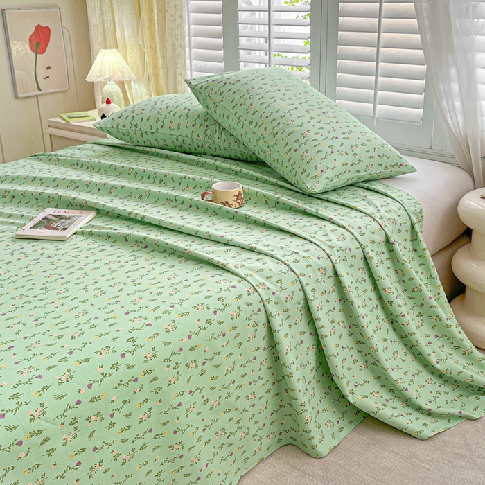 91家纺网 家纺一手货源 找家纺 鑫钰 2025新款全棉纯棉老粗布花卉系列单品床单-床笠 床单-紫荆绿