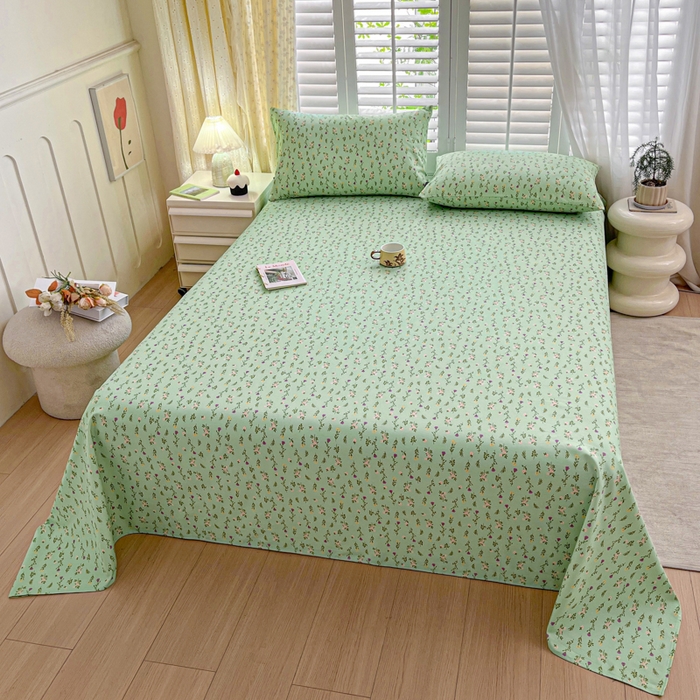 91家纺网 家纺一手货源 找家纺 鑫钰 2025新款全棉纯棉老粗布花卉系列单品床单-床笠 床单-紫荆绿