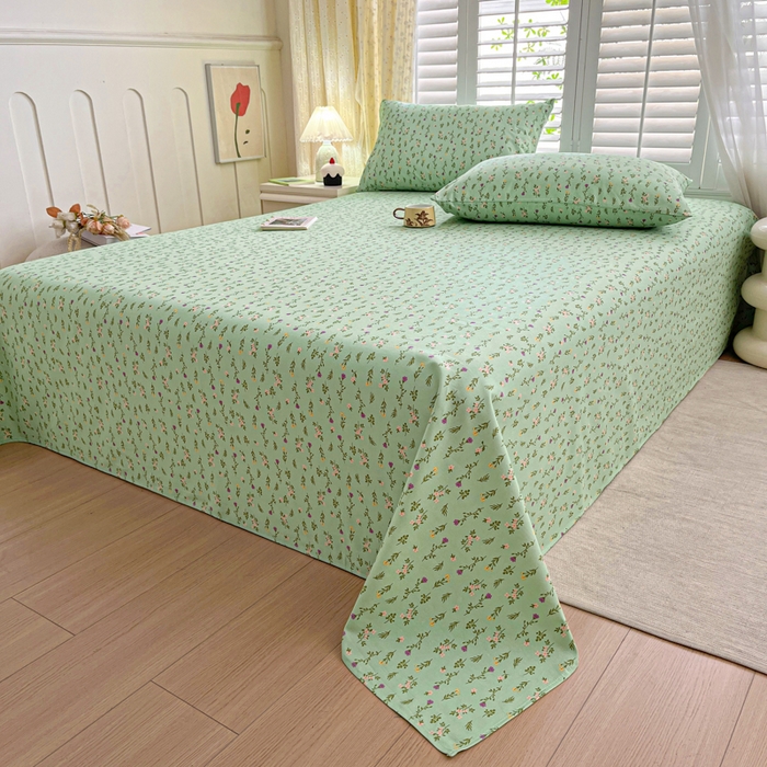 91家纺网 家纺一手货源 找家纺 鑫钰 2025新款全棉纯棉老粗布花卉系列单品床单-床笠 床单-紫荆绿