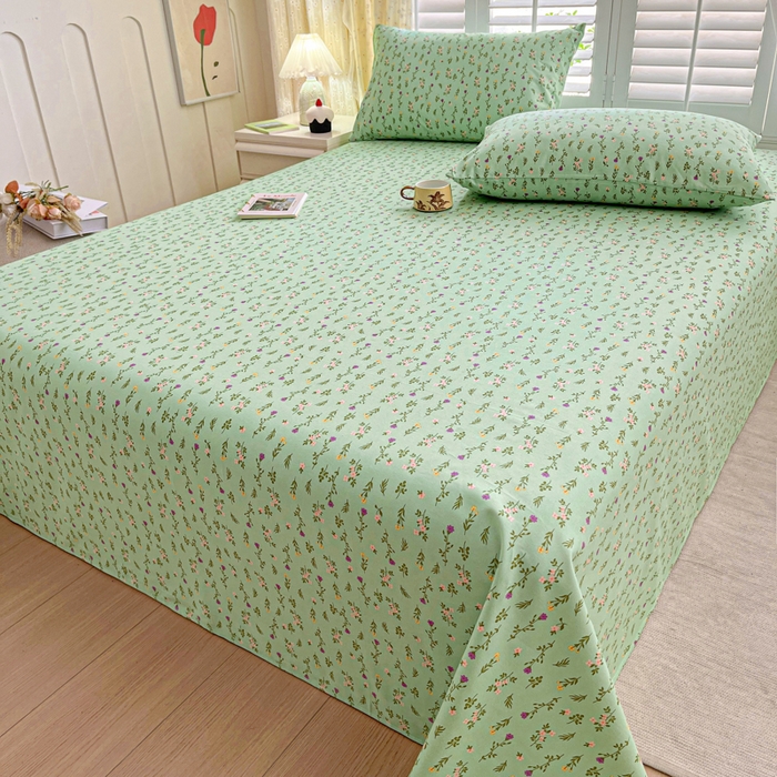 91家纺网 家纺一手货源 找家纺 鑫钰 2025新款全棉纯棉老粗布花卉系列单品床单-床笠 床单-紫荆绿