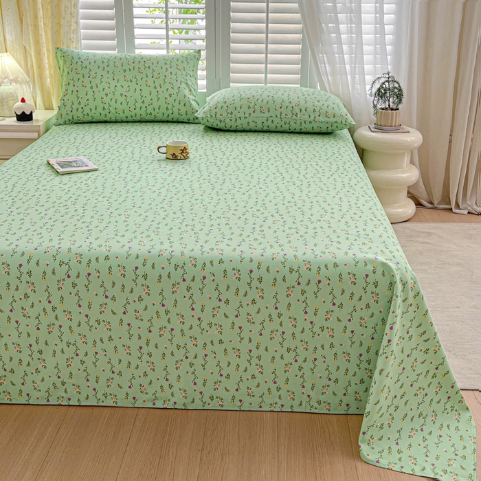 91家纺网 家纺一手货源 找家纺 鑫钰 2025新款全棉纯棉老粗布花卉系列单品床单-床笠 床单-紫荆绿