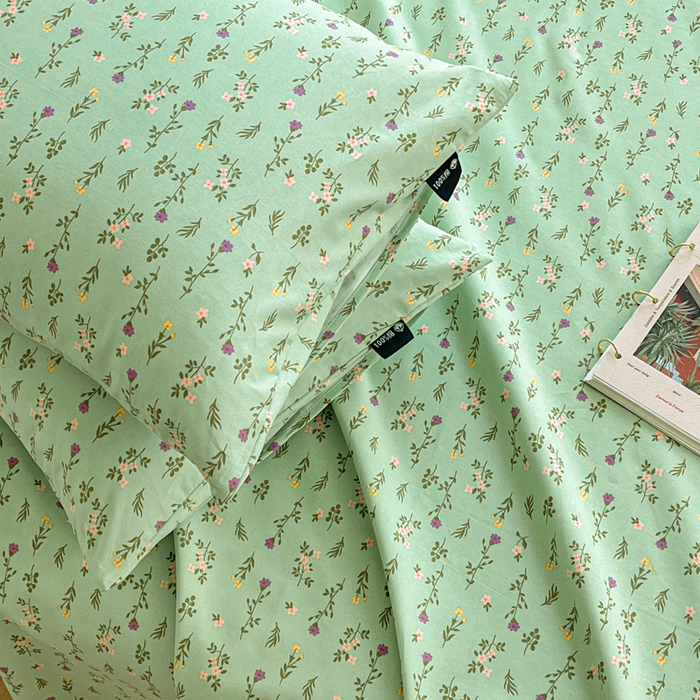 91家纺网 家纺一手货源 找家纺 鑫钰 2025新款全棉纯棉老粗布花卉系列单品床单-床笠 床单-紫荆绿