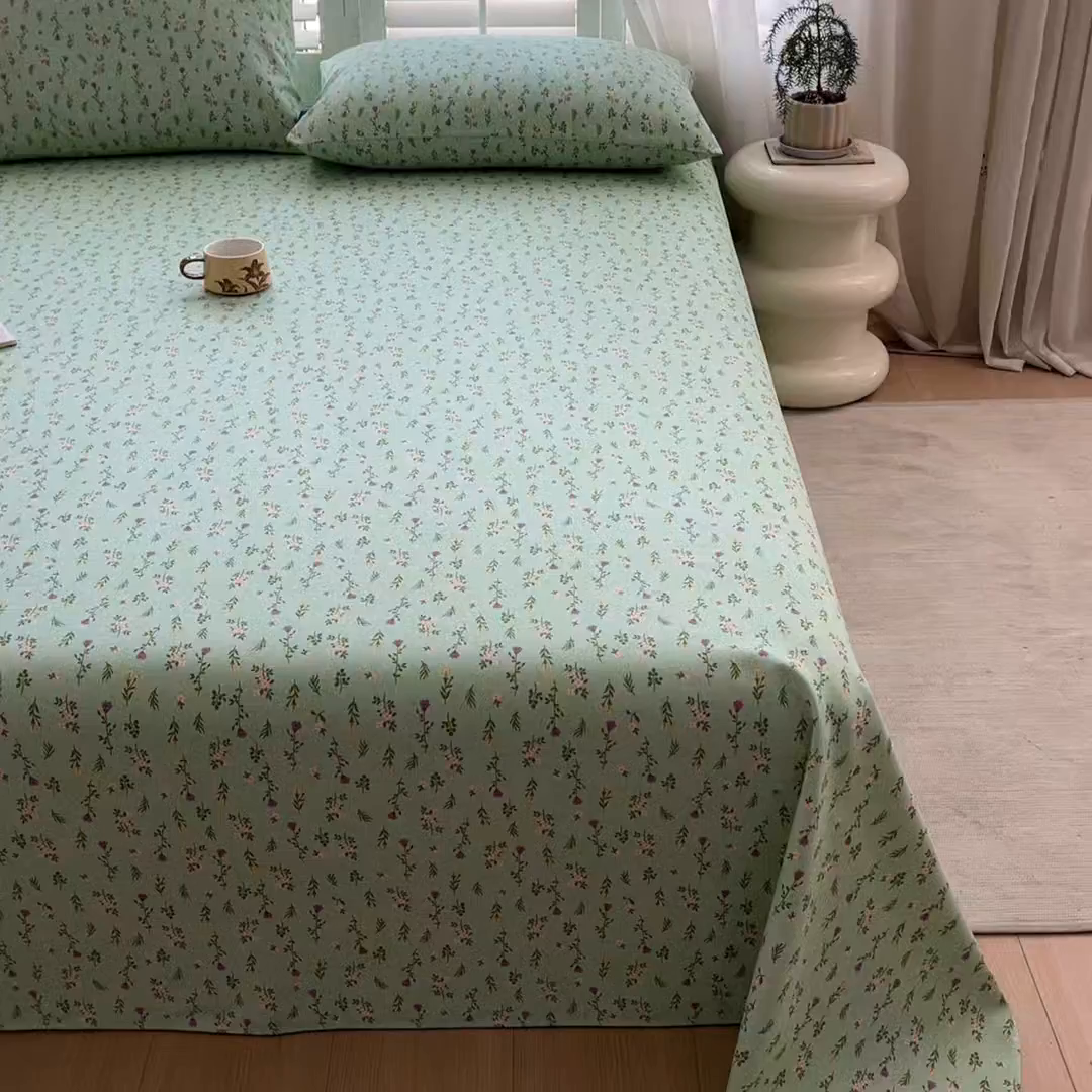 91家纺网 家纺一手货源 找家纺 鑫钰 2025新款全棉纯棉老粗布花卉系列单品床单-床笠 床单-紫荆绿