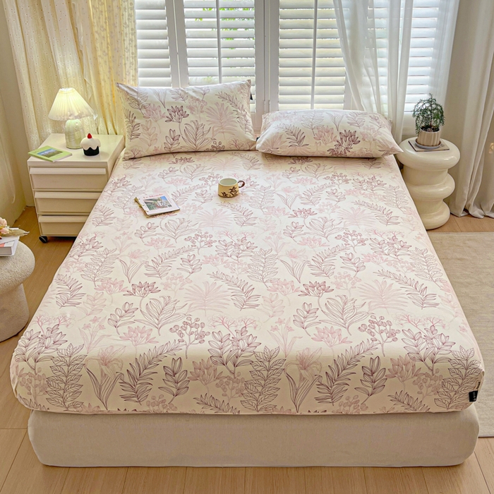 91家纺网 家纺一手货源 找家纺 鑫钰 2025新款全棉纯棉老粗布花卉系列单品床单-床笠 床笠-繁花-粉