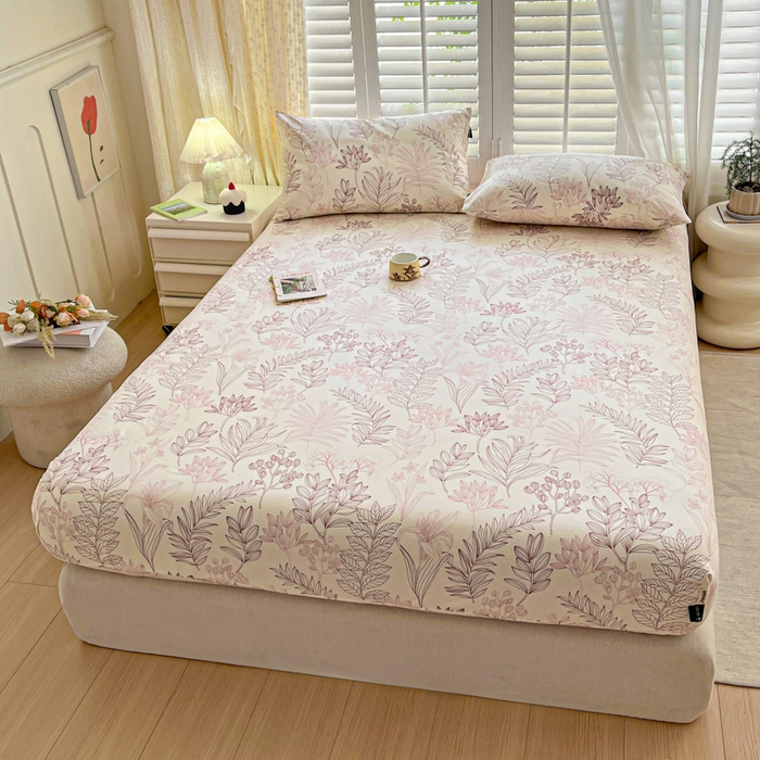 91家纺网 家纺一手货源 找家纺 鑫钰 2025新款全棉纯棉老粗布花卉系列单品床单-床笠 床笠-繁花-粉