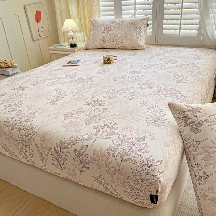 91家纺网 家纺一手货源 找家纺 鑫钰 2025新款全棉纯棉老粗布花卉系列单品床单-床笠 床笠-繁花-粉