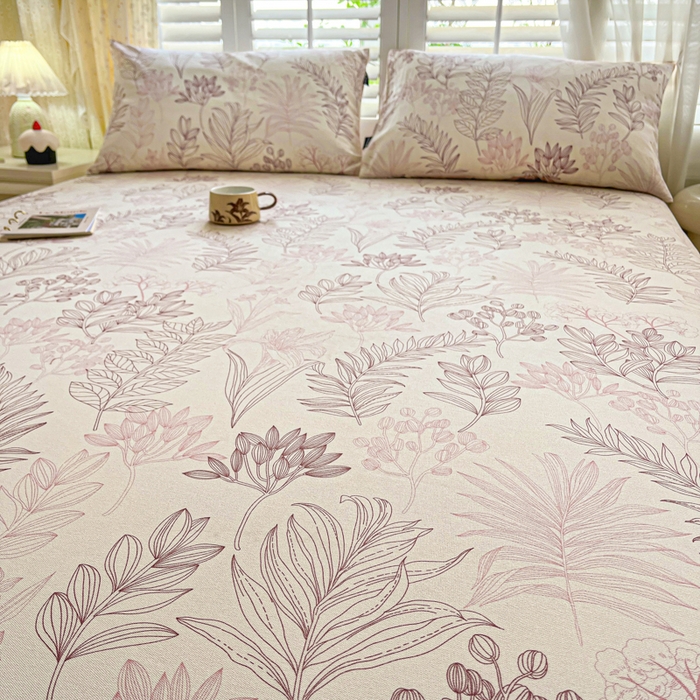 91家纺网 家纺一手货源 找家纺 鑫钰 2025新款全棉纯棉老粗布花卉系列单品床单-床笠 床笠-繁花-粉