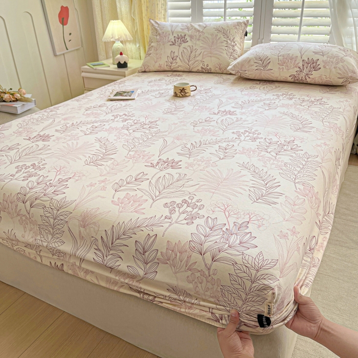 91家纺网 家纺一手货源 找家纺 鑫钰 2025新款全棉纯棉老粗布花卉系列单品床单-床笠 床笠-繁花-粉