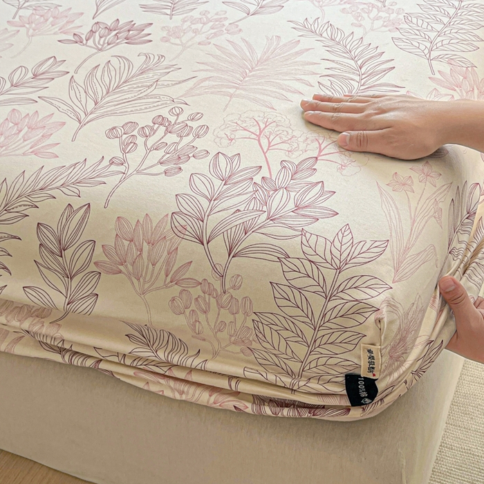 91家纺网 家纺一手货源 找家纺 鑫钰 2025新款全棉纯棉老粗布花卉系列单品床单-床笠 床笠-繁花-粉